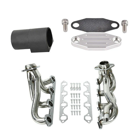 Exhaust Header Manifold & Simulator Eliminator/Block Off Plate EGR valve delete Kit For 1987-1995 Ford F150 Bronco V8